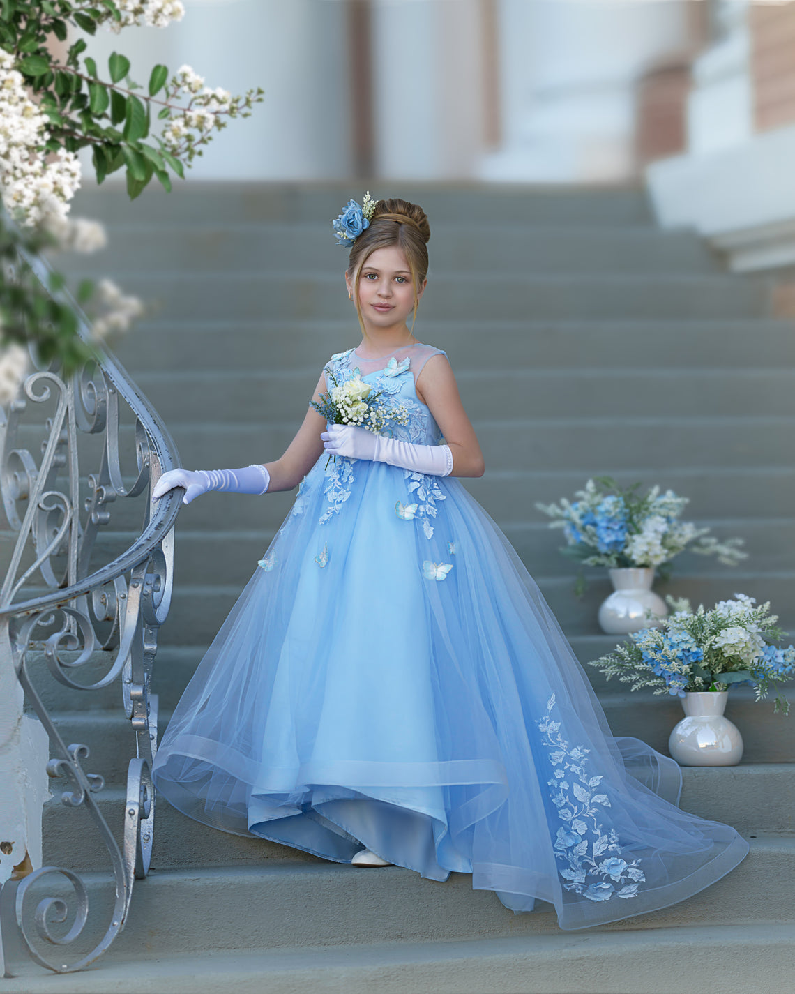 Serenity Princess Ball Gown with Lace Appliques and Butterfly Embellishments