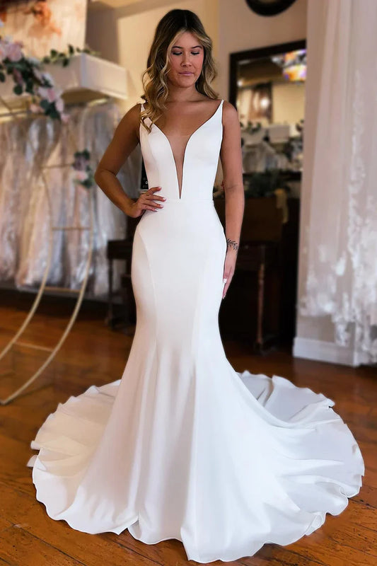 Wedding Dress Simple White Mermaid Backless