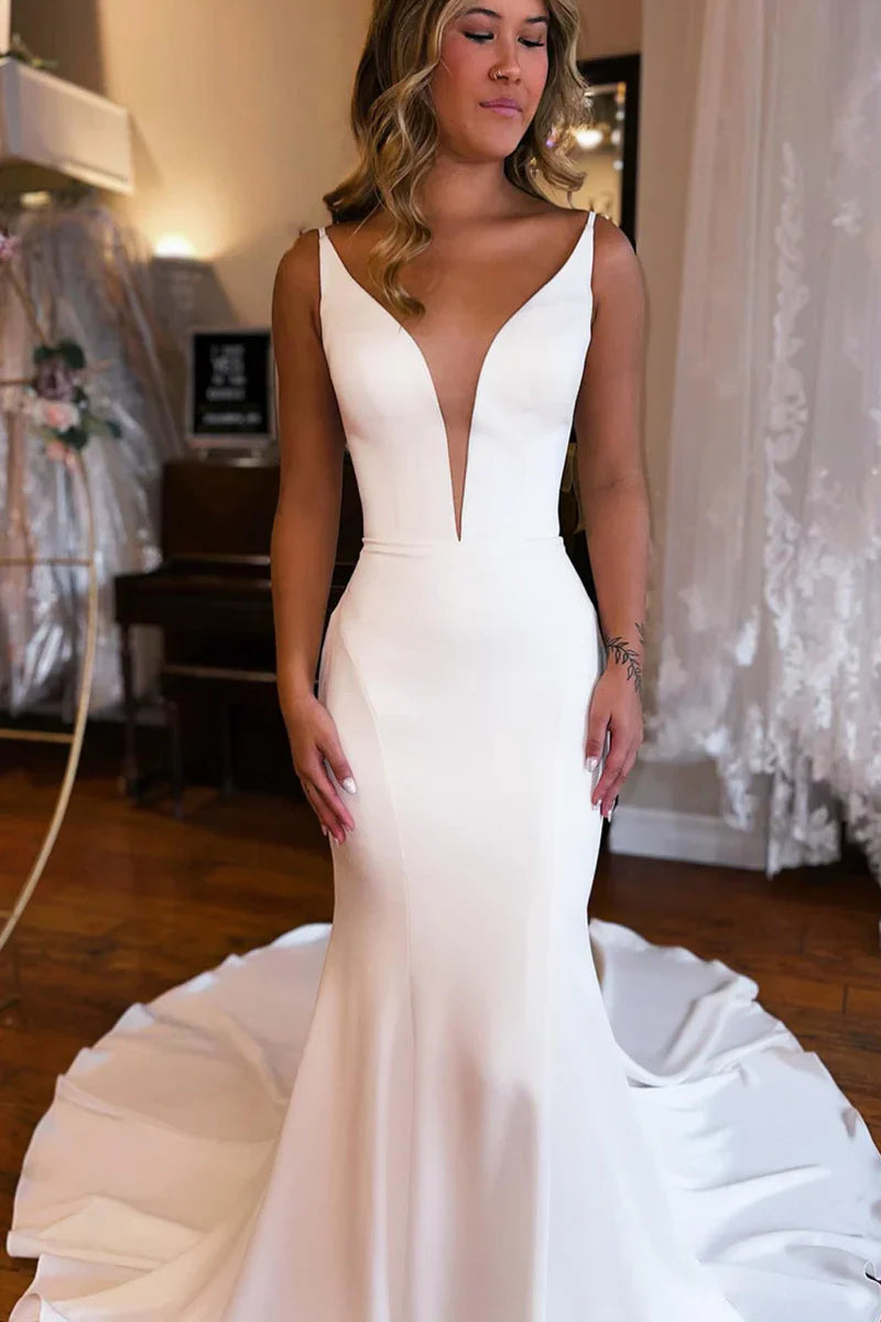 Wedding Dress Simple White Mermaid Backless