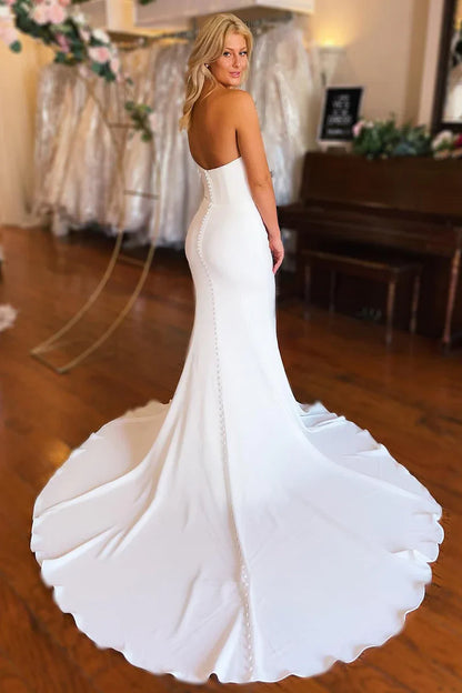 Wedding Dress Simple White Mermaid Satin Long Sleeveless