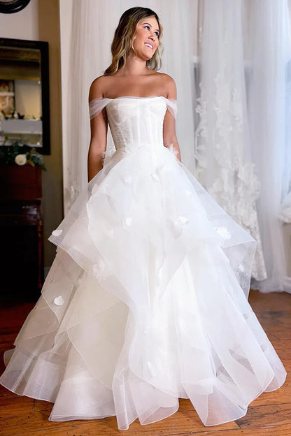 NumberSea Wedding Dress Simple White Corset A-Line with Appliques Ball Gown