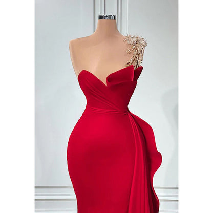 Elegant & Luxurious Red Rhinestones Sleeveless Ruched Formal Party Prom Dress