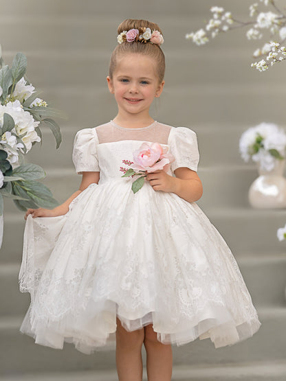 Lace Knee-length First Communion Flower Girl Dress