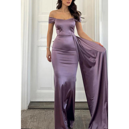 Simple & Casual Off-Shoulder Sleeveless Sheath Holiday Party Prom Dress