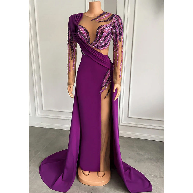 Unique Bateau Heavy Beads Long Sleeves Long Formal Evening Dress