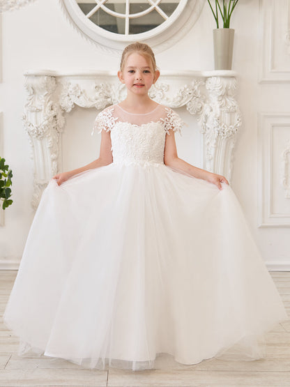 Ivory Detachable Train Princess First Communion Flower Girl Dress