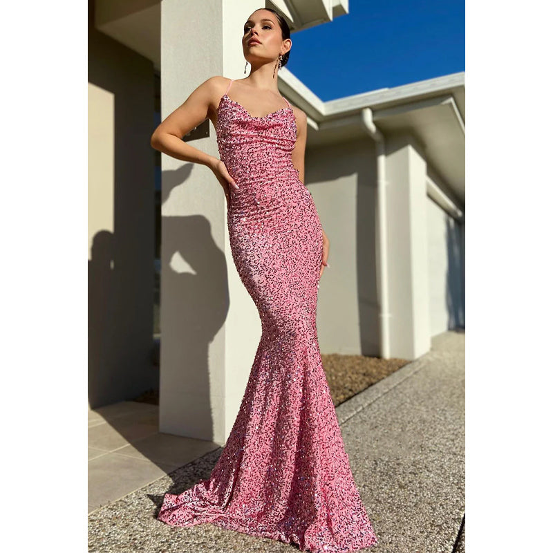 Spaghetti Straps Sequins Mermaid Sparkly Prom Dress