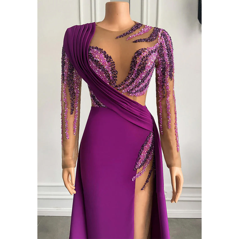 Unique Bateau Heavy Beads Long Sleeves Long Formal Evening Dress