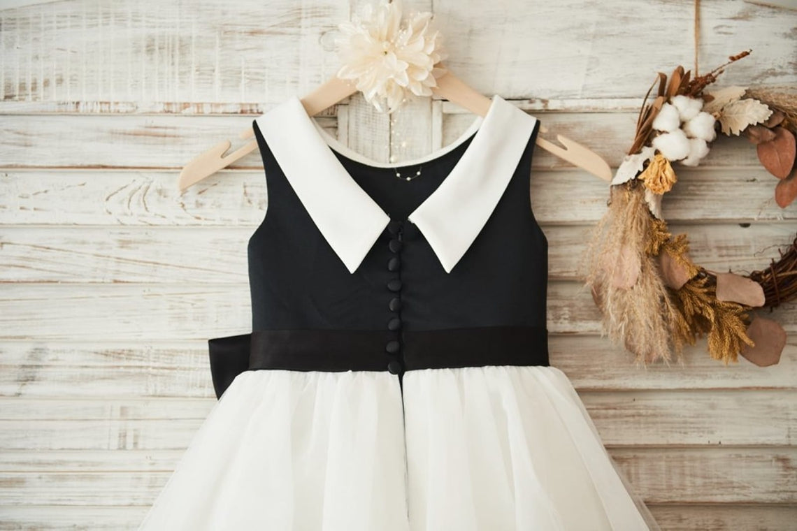 Satin Tulle Knee-length Black Flower Girl Dress