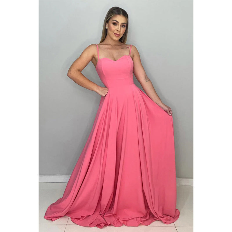 Spaghetti Straps Sweetheart Long Bridesmaid Dress Formal Gown