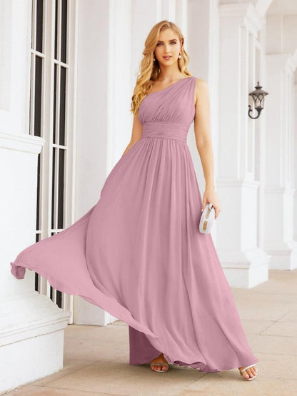 Numbersea One Shoulder Bridesmaid Dresses Long Maxi Formal Evening Party Prom Gowns 28061-numbersea