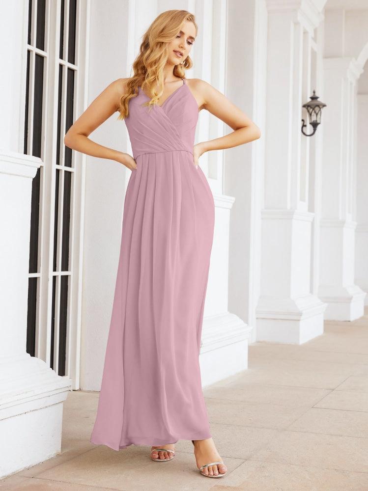 Numbersea Spaghetti Strap Bridesmaid Dresses V-Neck Long A-Line Formal Prom Gowns 28063-numbersea