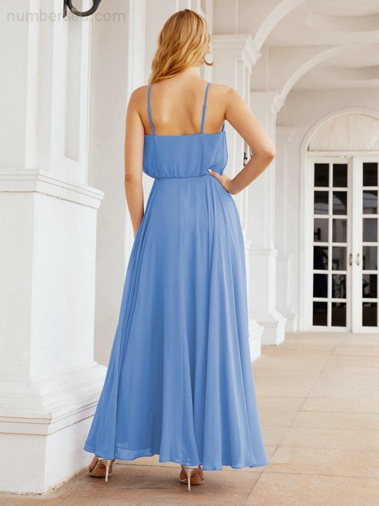 Numbersea Halter Long Bridesmaid Dresses Formal A line Juniors Dress 28029-numbersea