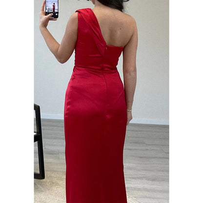 Sheath/column One Shoulder Pleast Red Long Prom Dress Evening Gown