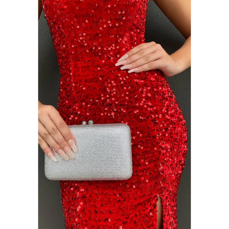 Glitzerndes rotes Ballkleid mit herzförmigem Ausschnitt und Pailletten