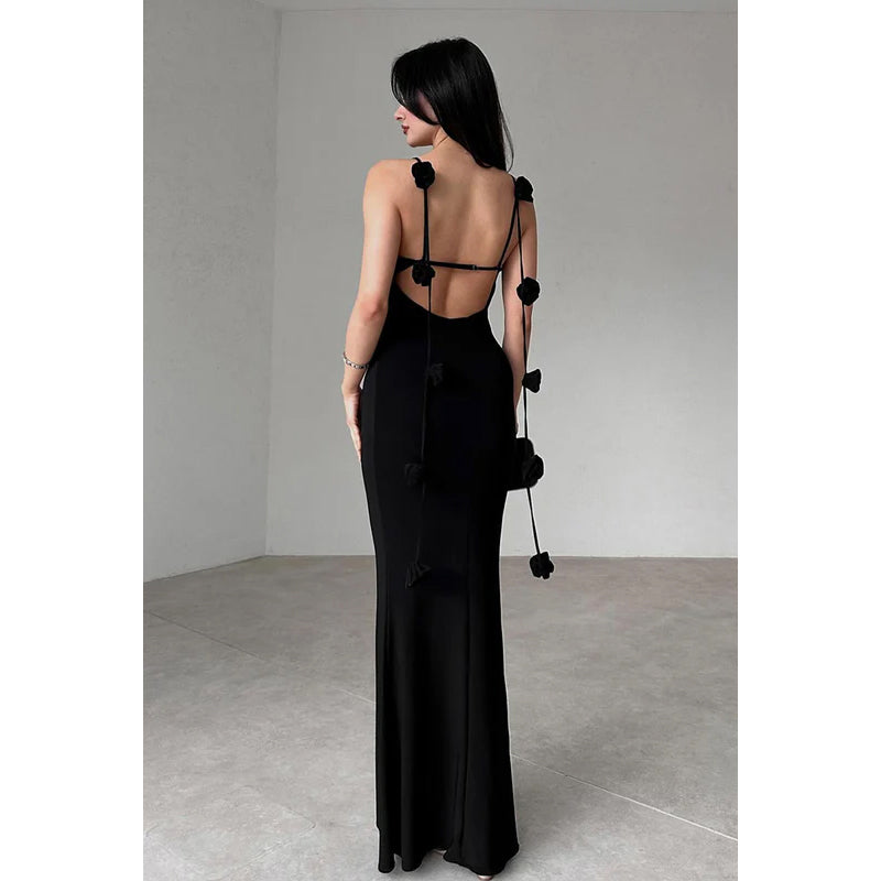 Simple & Casual Spaghetti Straps Open back Sheath Evening Party Holiday Prom Dress