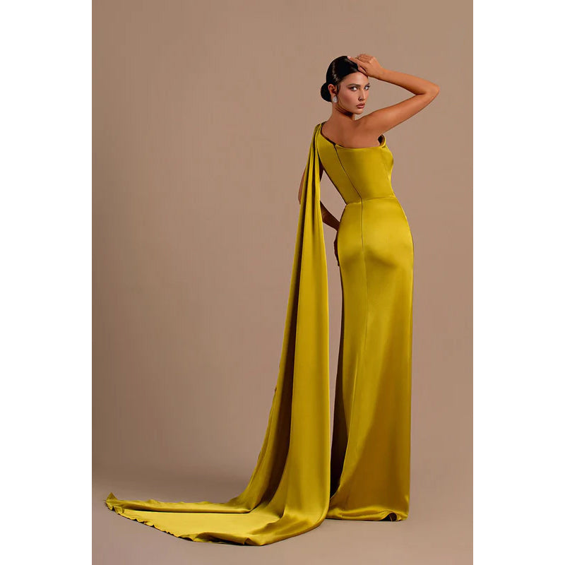 Sheath/Column One Shoulder Satin Long Evening Formal Dress With Bolero