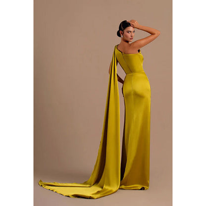 Sheath/Column One Shoulder Satin Long Evening Formal Dress With Bolero