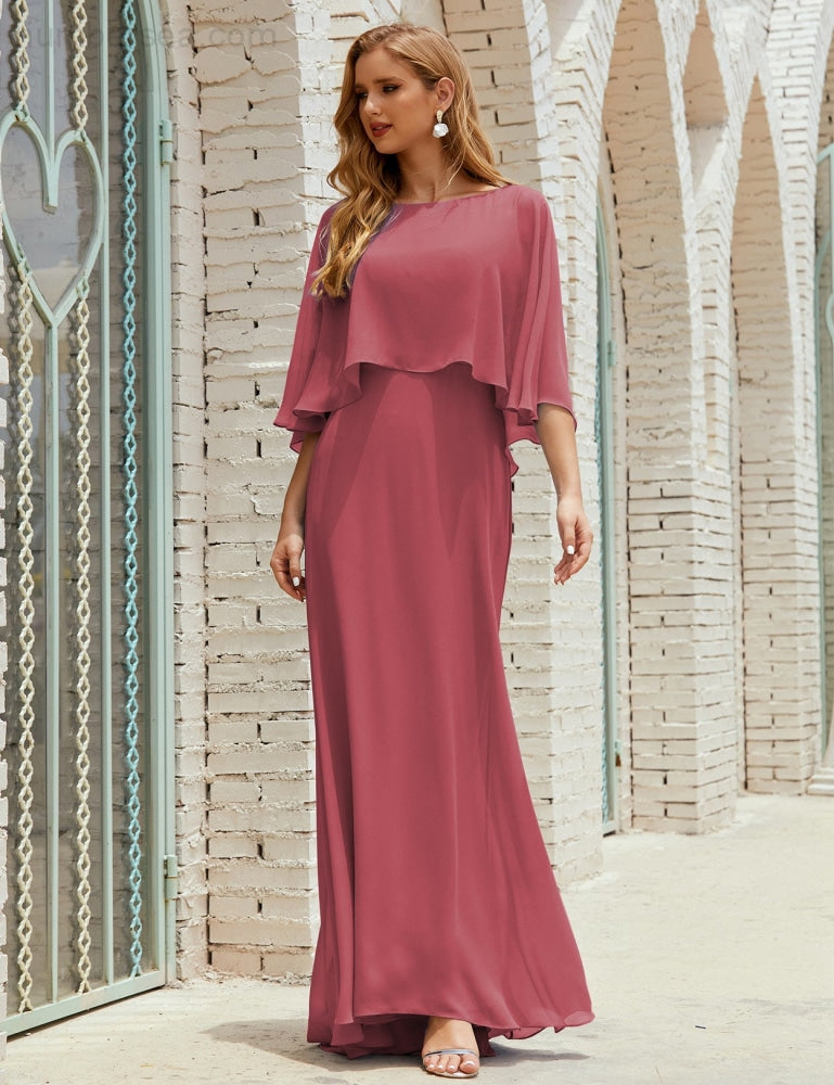 Numbersea Bridesmaid Dress Women Long Sleeve V-Neck Chiffon Formal Wedding Party 28018