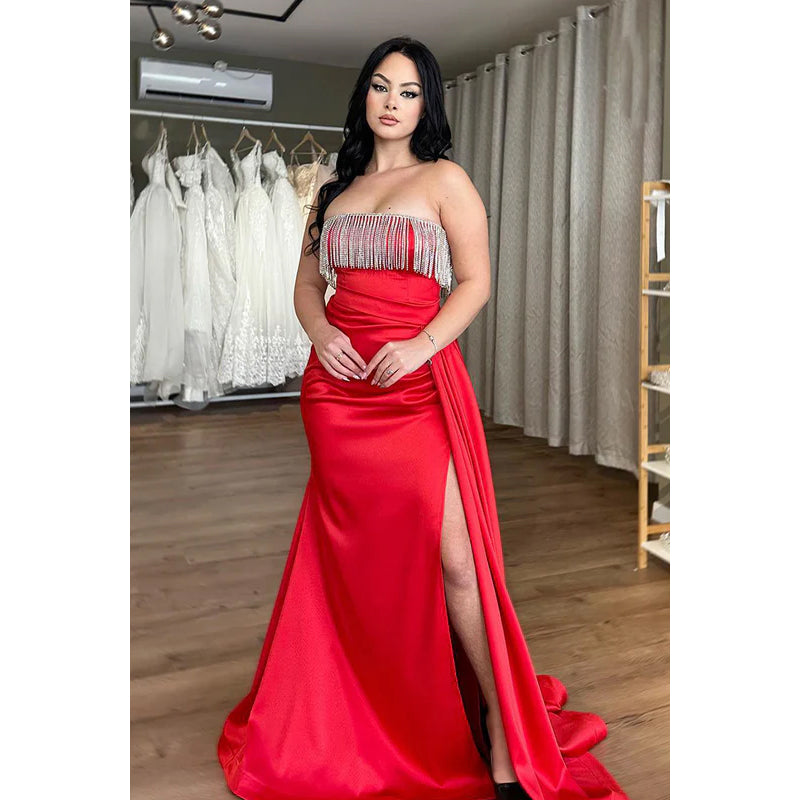 Sexy & Hot Off-Shoulder Sleeveless Mermiad Side Slit Party Prom Dress