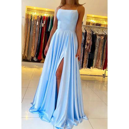 Sheath/Column Straps Satin Pleats Sleeveless Prom Evening Formal Dress