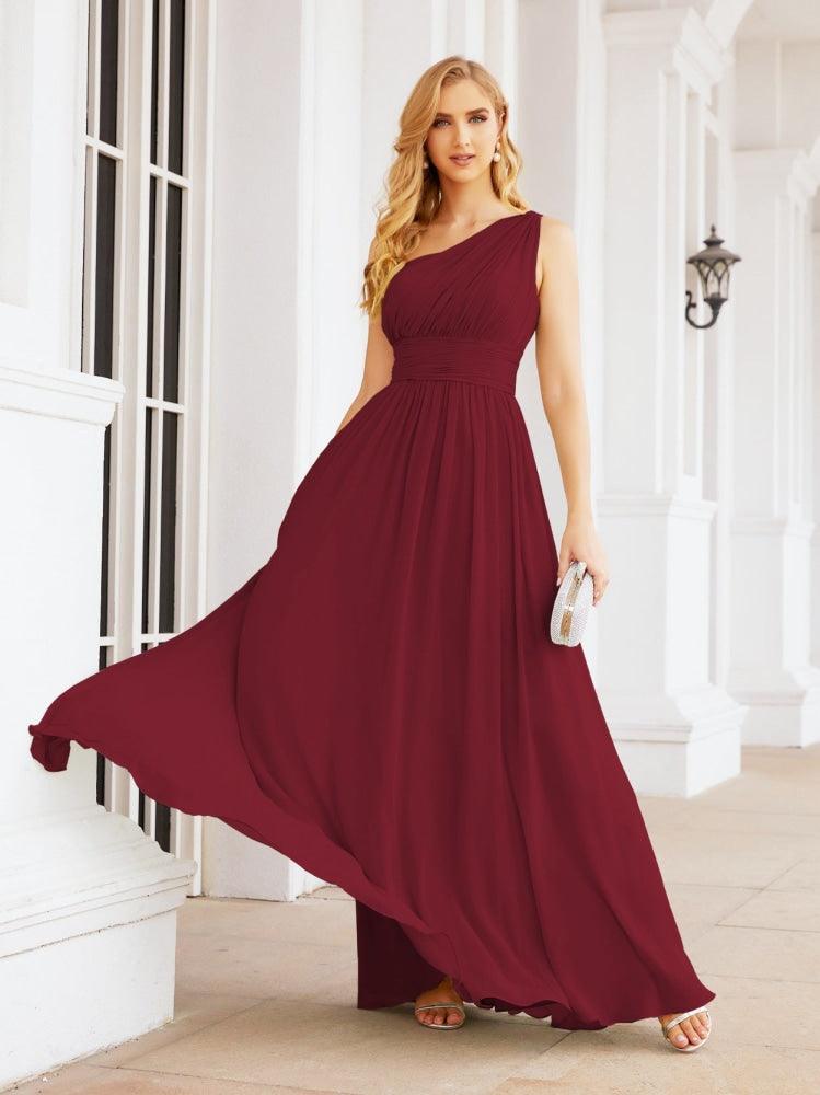 Numbersea One Shoulder Bridesmaid Dresses Long Maxi Formal Evening Party Prom Gowns 28061-numbersea