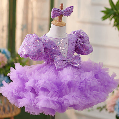 Sequins Tulle Knee-length 1st Birthday Party Baby Girl Dress