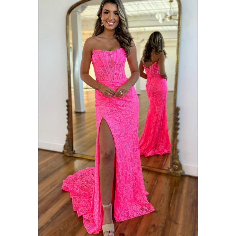 Elegant & Luxurious Off-Shoulder Sleeveless Side Slit Trumpet Applique Prom Dress