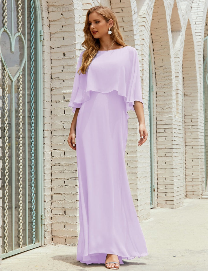 Numbersea Bridesmaid Dress Women Long Sleeve V-Neck Chiffon Formal Wedding Party 28018