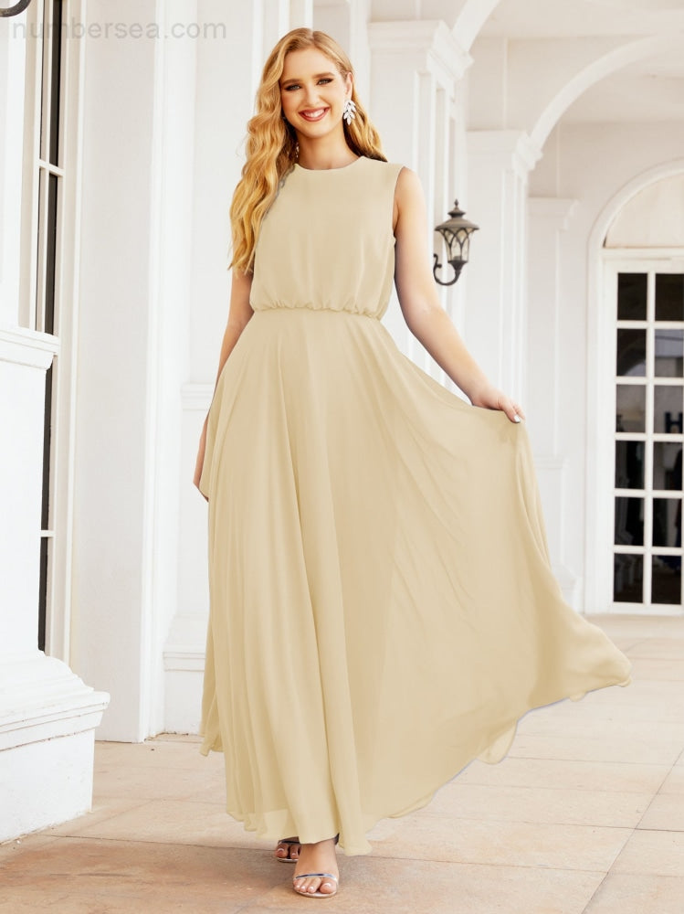 Numbersea Sleeveless Long Bridesmaid Dress A line Formal Evening Prom Gown 28025-numbersea