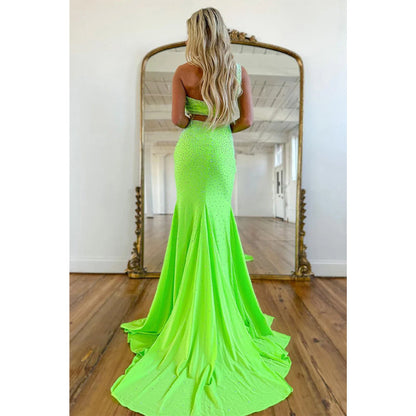 Unique One Shoulder Beads Long Prom Dress