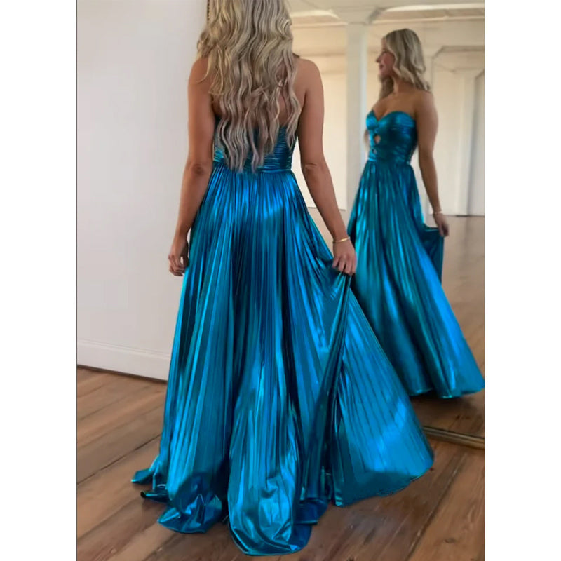 Ärmelloses A-Linien-Kleid mit Herzausschnitt und seitlichem Schlitz, Party-, Abschlussball- und Abendkleid 