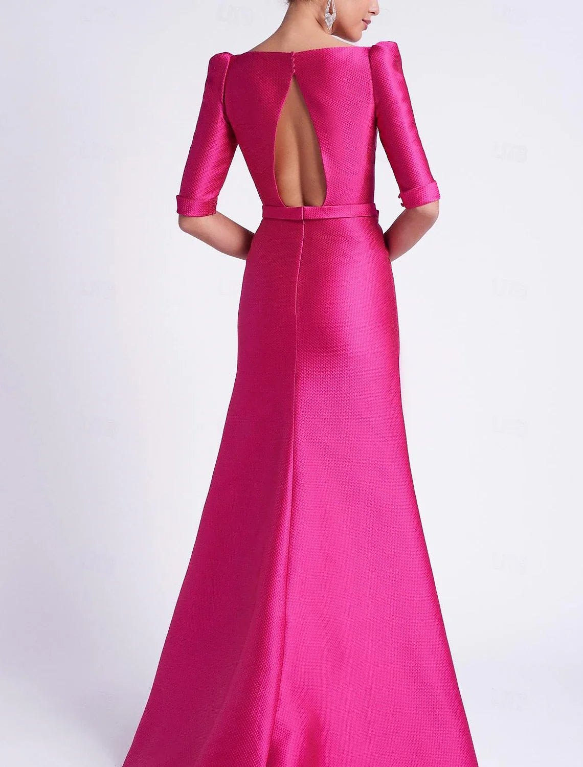 Wedding Guest Floor Length 3/4 Length Sleeve V Neck Satin with Bow(s) Evening Gown Elegant Dress