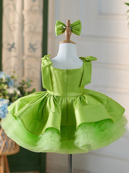 Satin Tulle Knee-length Green Baby Girl Dress