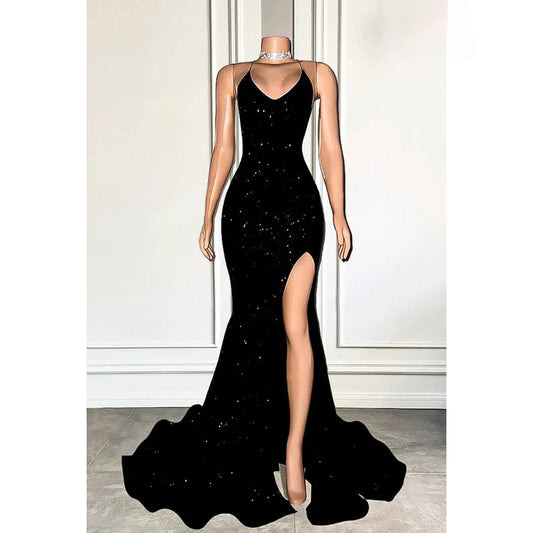 Trumpet/Mermaid Sexy & Hot Criss-Cross Straps Sleebeless Slit Evening Sparkly Prom Dress