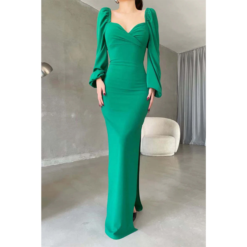 Simple Sheath Sweetheart Long Sleeves Long Prom Dress