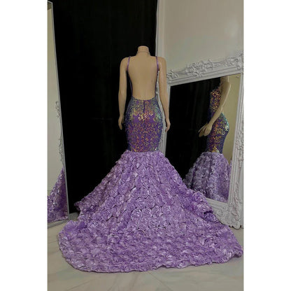 V-Neck Spaghetti Straps Sequined Appliqued Mermaid Long Prom Gown