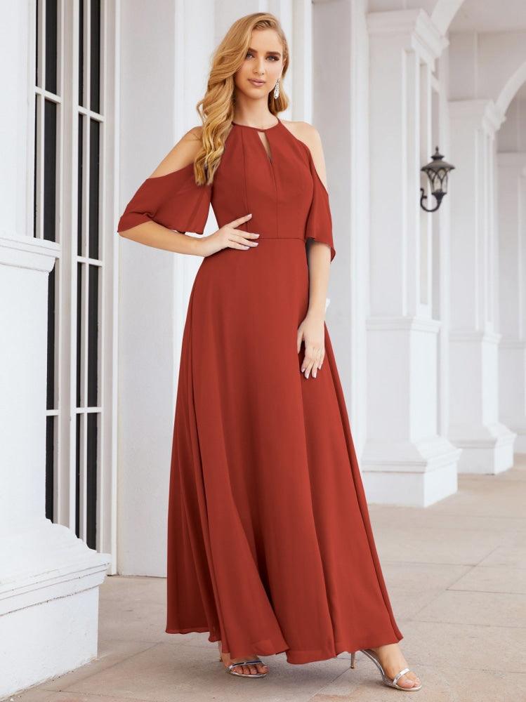 Numbersea Cold Shoulder Bridesmaid Dresses A-Line Long Formal Evening Gowns 28074-numbersea