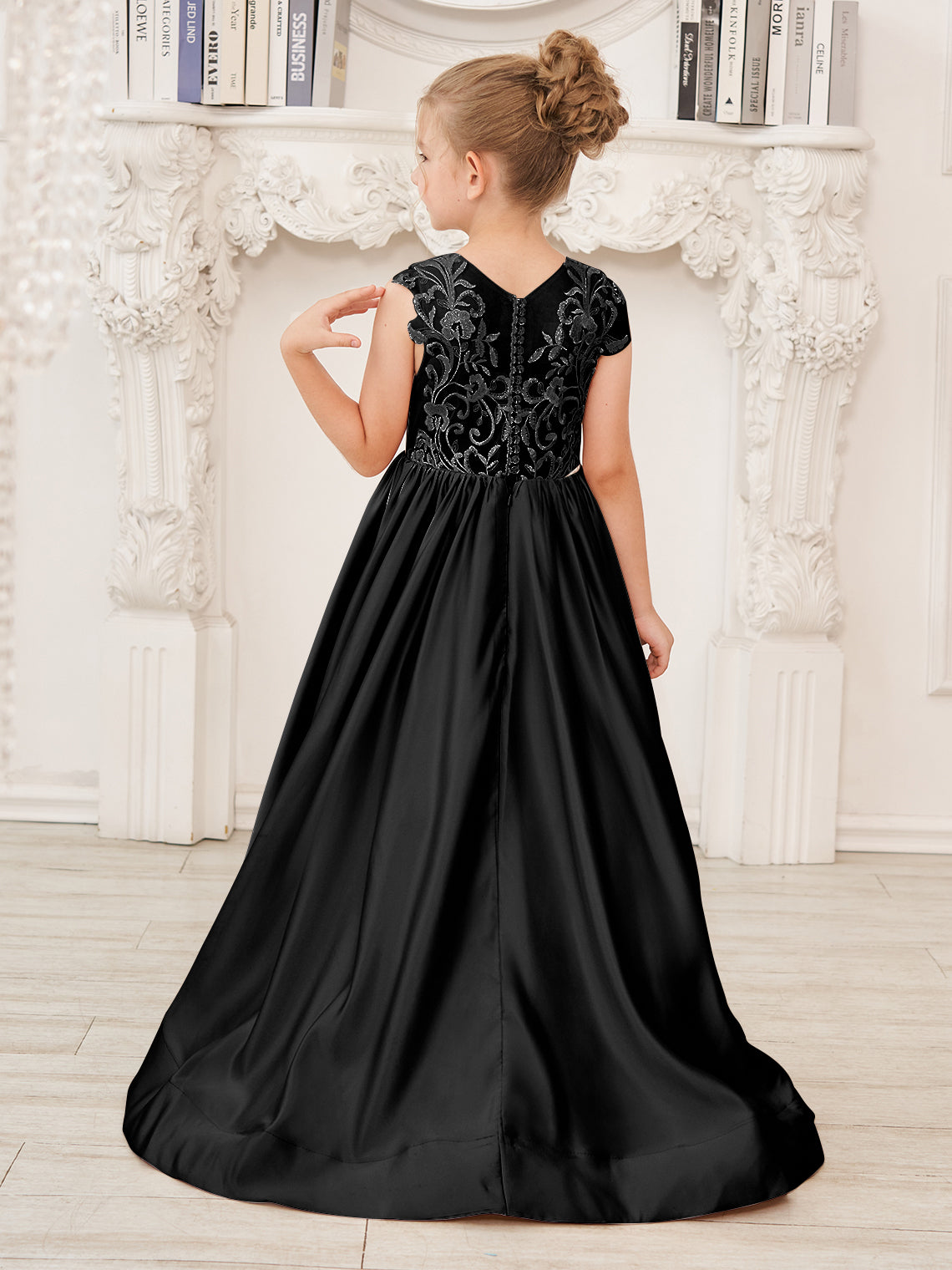 NumberSea - A - line Lace Satin Floor - length Flower Girl Dress