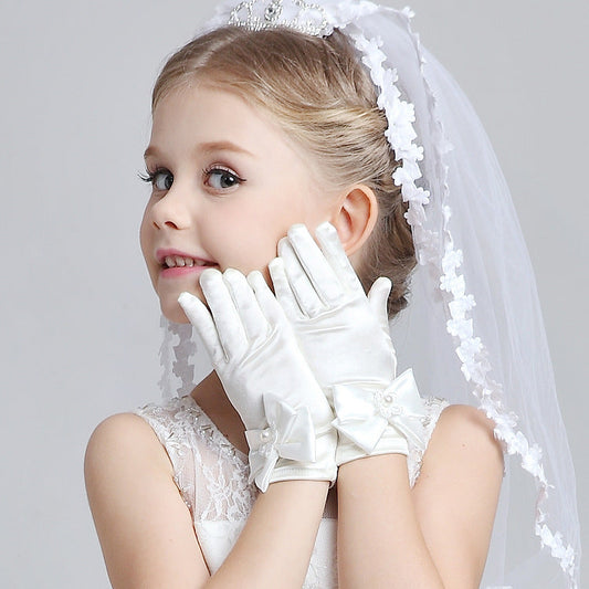 Flower Girl Satin Bow Gloves