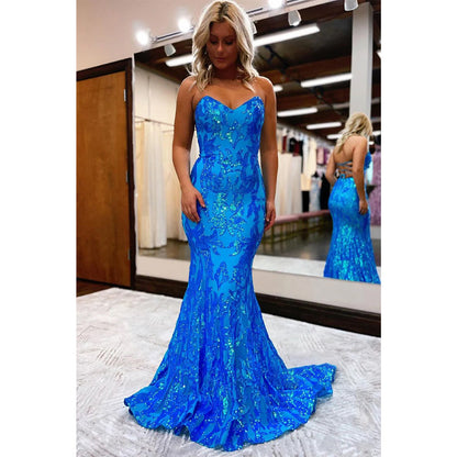 Sheath/column Sweetheart Sequins Appliques Long Prom Dress