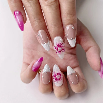 Pink White 3D Nails