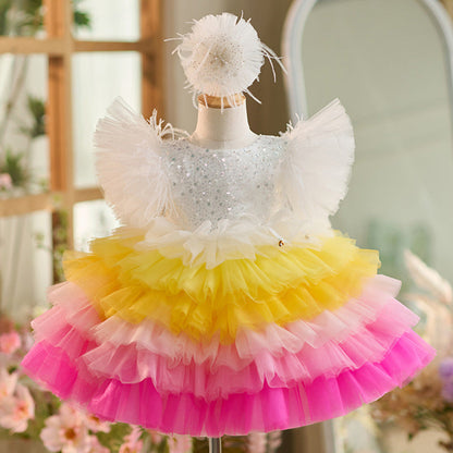 Sequins Tulle Knee-length 1st Birthday Party Dress