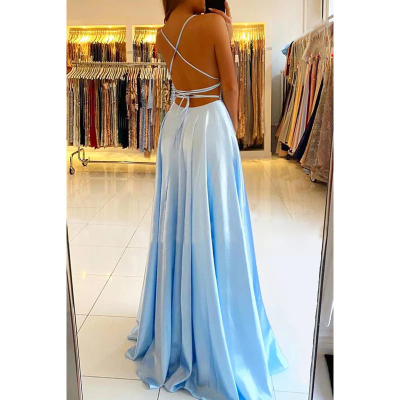 Sheath/Column Straps Satin Pleats Sleeveless Prom Evening Formal Dress