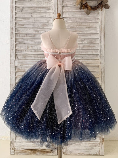 Stunning Blue Ombre Tulle Knee-length Girl Dress