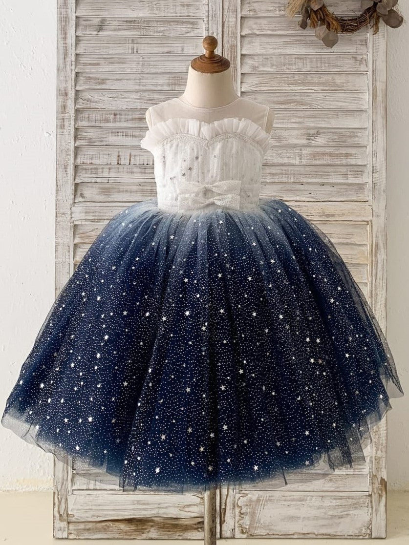 Stunning Blue Ombre Tulle Knee-length Girl Dress