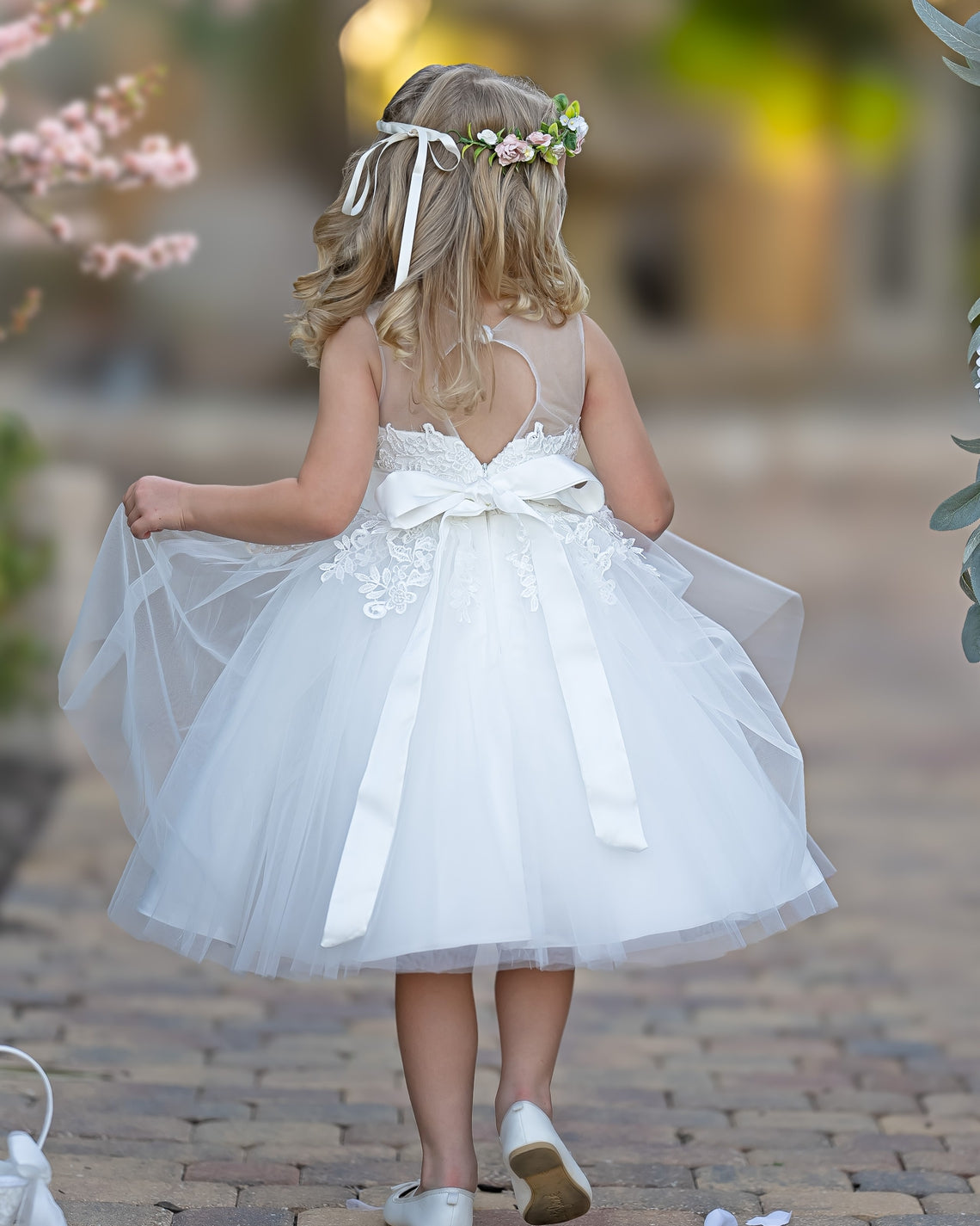 Lace Tulle Knee-length First Communion Flower Girl Dress