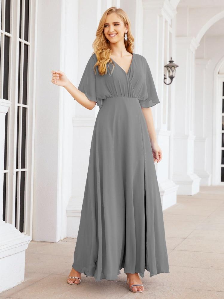 Numbersea V-Neck Bridesmaid Dress Chiffon Long Open Back Formal Dresses for Women Party Evening 28067-numbersea