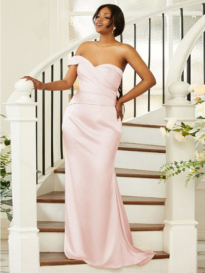 Sheath/Column Ruched One-Shoulder Sleeveless Sweep/Brush Train Bridesmaid Dresses