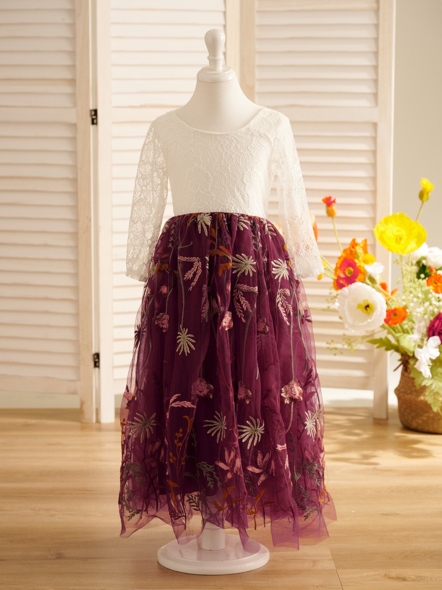 Tulle A-Line Full-Length Garden Boho Flower Girl Dress